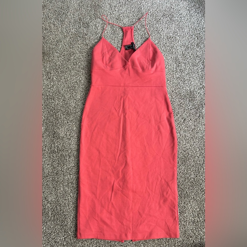 Forever 21 Spaghetti Strap MIDI Sheath  Coral Dress M